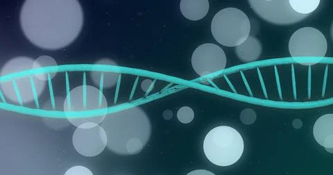 Image of spots and shapes over dna strand Stockillustratie