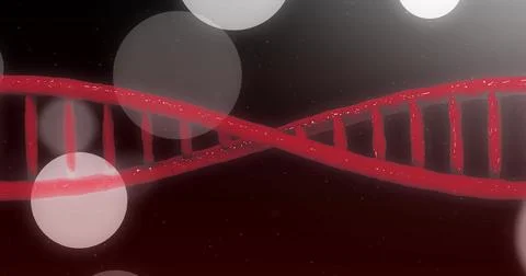 Image of spots and shapes over dna strand Ilustração Stock