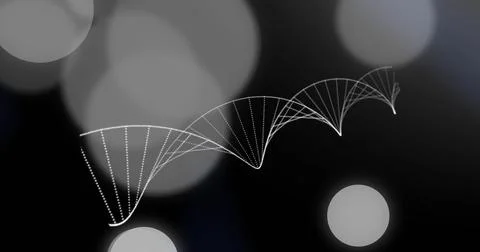 Image of spots and shapes over dna strand Stockillustratie