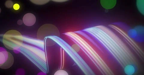 Image of spots over light trails on black background Stock Illustration