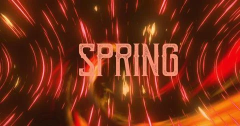 Image of spring over black background witg flames and lights moving fast Ilustração Stock