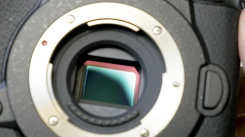 Image stabilization mechanism on the sensor of mirrorless digital camera Stock Footage 86278224