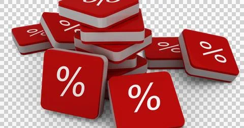 Image of stack of red and white squares with percent sales symbols on black 스톡 일러스트