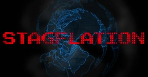 Image of stagflation text in red over globe on black background Stock Illustration