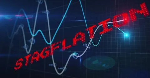 Image of stagflation text in red over graph and processing data Stock Illustration