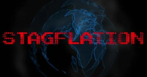 Image of stagflation text in red over globe on black background Stock Illustration