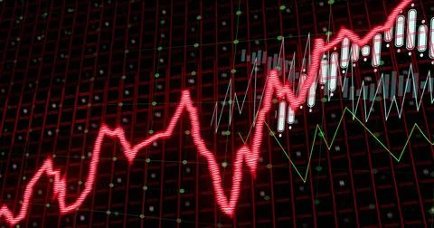 Image of stagflation text in red over graph and charts processing data Stock Illustration