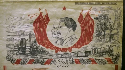 The image of Stalin Lenin on the certificate of honor of the USSR Stock Footage 124206492