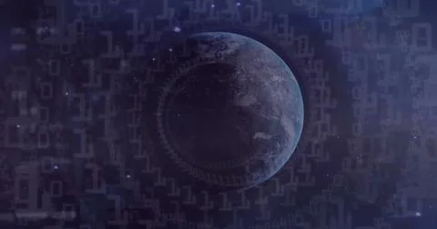 Image of stars and binary coding over globe イラスト素材
