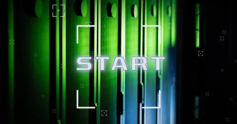 Image of start text and data processing over computer servers Foto stock