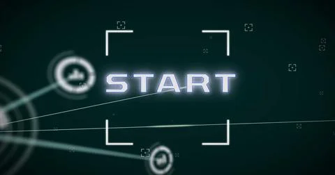 Image of start text and network of connections on black background Stock Photos