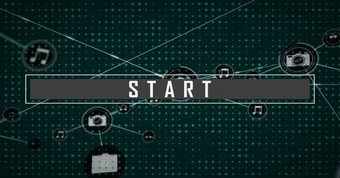 Image of start text and network of connections on black background 스톡 사진