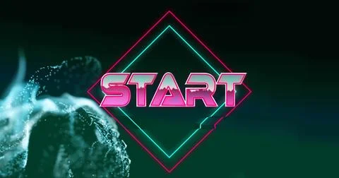 Image of start text banner over blue digital waves against green gradient Stock Photos