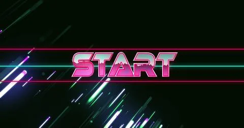 Image of start text between lines over beams against black background 库存照片