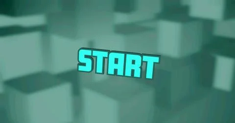 Image of start text over 3d green stacked cubes 写真素材
