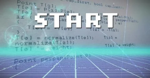 Image of start text over data processing and metaverse Stock Illustration