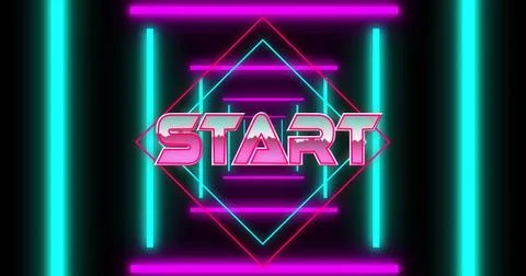 Image of start text over neon tunnel on black background Stock Illustration