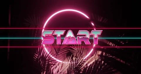 Image of start text over neon pattern background イラスト素材