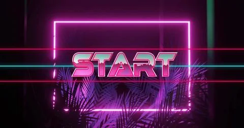 Image of start text over neon pattern background 库存插图