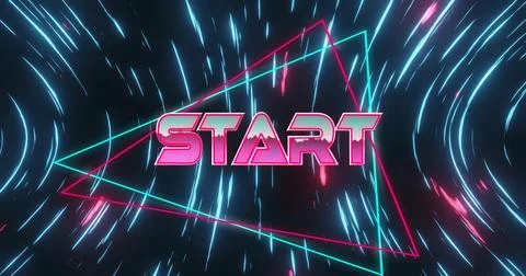 Image of start text over neon pattern background Illustrazione stock