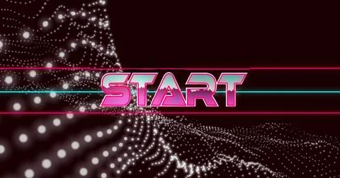 Image of start text over neon pattern background Stockfoto's