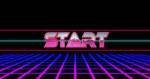 Image of start text over neon lines and pattern Stock Photos