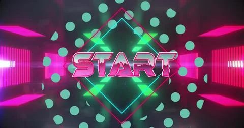 Image of start text over neon lines and pattern Foto stock