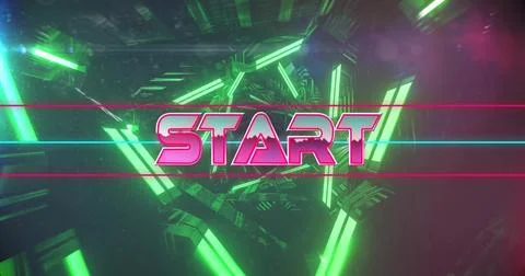 Image of start text over neon pattern background Stock Photos