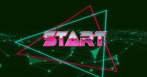 Image of start text over neon pattern background Stock Photos
