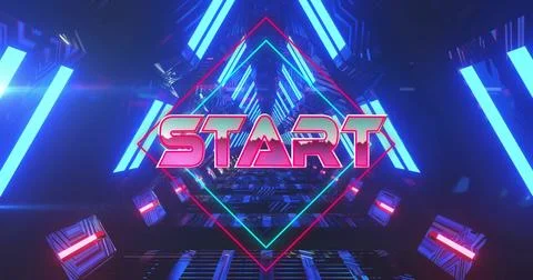 Image of start text over neon pattern background 写真素材