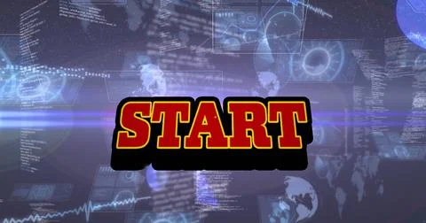 Image of start text over scope scanning and data processing 스톡 일러스트