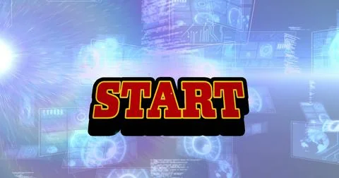 Image of start text over scope scanning and data processing 스톡 일러스트