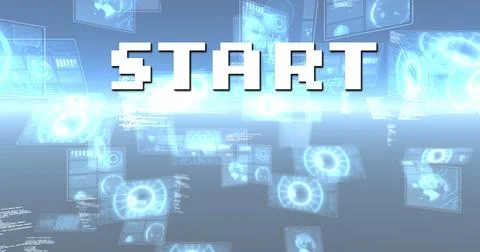 Image of start text over scope scanning and data processing Illustrazione stock