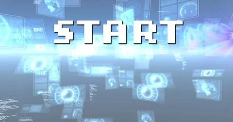 Image of start text over scope scanning and data processing イラスト素材