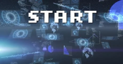 Image of start text over scope scanning and data processing Stock Illustration