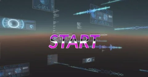 Image of start text over scope scanning and data processing 스톡 일러스트