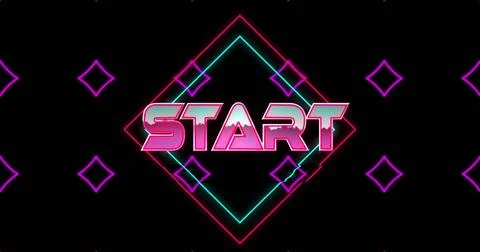 Image of start text over shapes on black background Fotos Stock