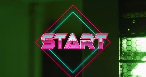 Image of start text with shapes over green backround Stock Illustration