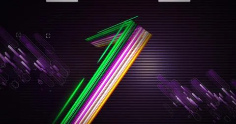 Image of start text in viewfinder over multicolored lines against viewfinders, Stock Photos