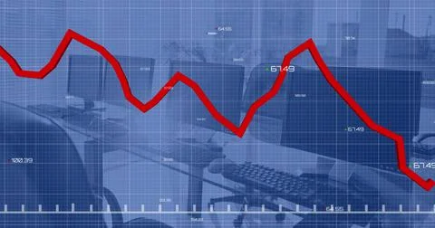 Image of statistical data processing against close up of desks at office 스톡 일러스트