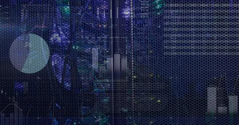 Image of statistical data processing against computer server room Stock Illustration