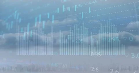 Image of statistical data processing against clouds in the blue sky イラスト素材