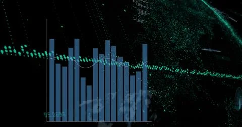 Image of statistical data processing against black background Stockfoto's