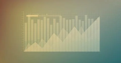 Image of statistical data processing against green and pink gradient background Foto stock