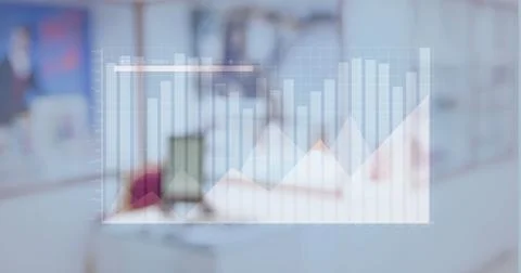 Image of statistical data processing against empty office Foto stock