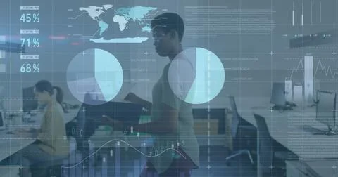 Image of statistical data processing against african american woman with file Stock Photos