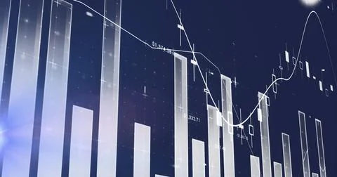 Image of statistical data processing against light spot on blue background Stock Photos