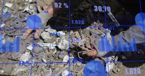 Image of statistical data processing against mid section of male worker working Stock Photos