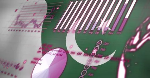 Image of statistical data processing against waving pakistan flag background Stock Photos