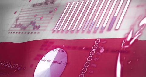 Image of statistical data processing against waving poland flag background Stock Photos